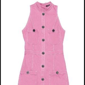 BALMAIN Button-embellished Denim Mini Dress In Pink size 36